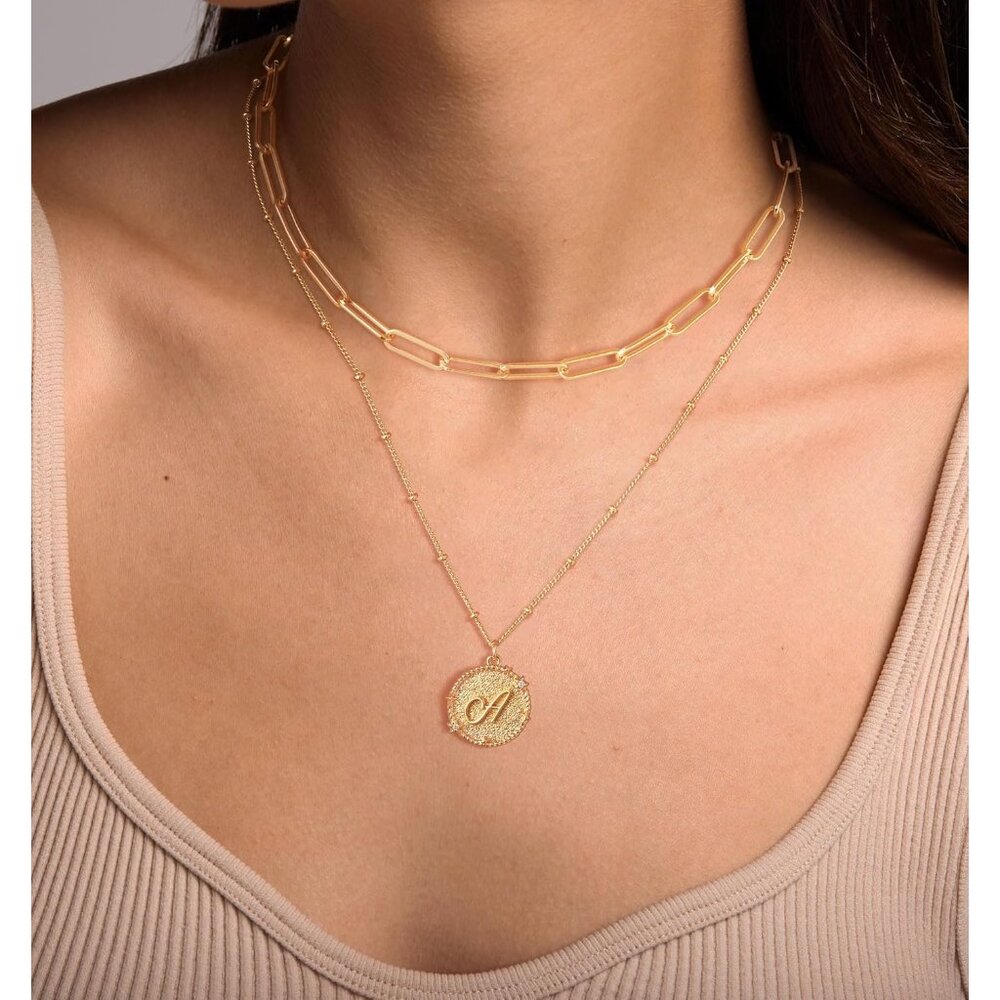 Adjustable Gold Layered Initial Necklace With Spa… - image 2